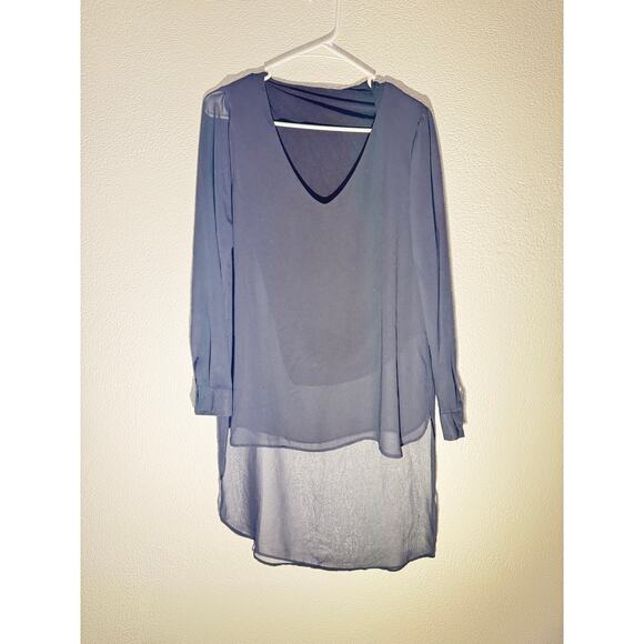 BLACK TAPE Sheer Black High-Low Long Sleeve Tunic Blouse | Size M - Picture 2 of 10